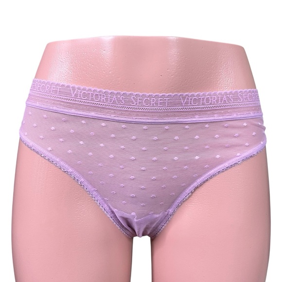 NWT Victoria's Secret Lavender Sheer Polka Dot Mesh Panties Logo Band XL - Picture 1 of 5
